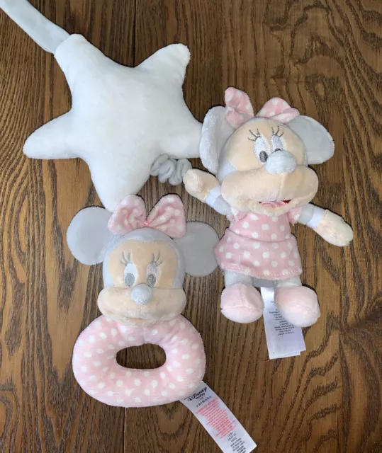 Disney Baby Primark Minnie Mouse Musical Star Plush Pram Cot Toy & Rattle