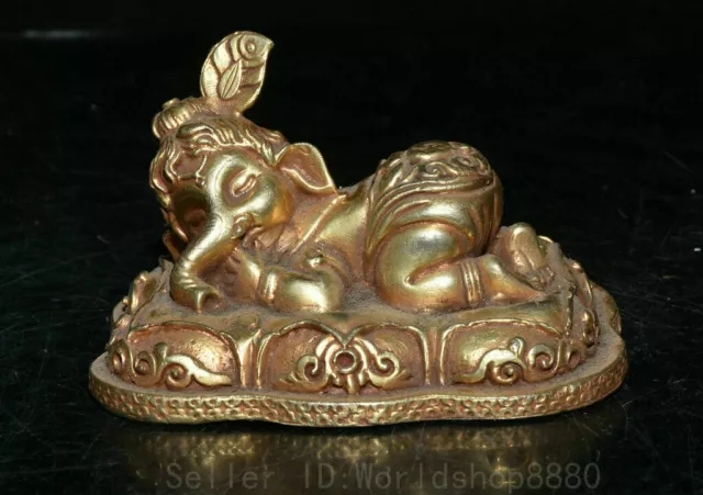 3.6" Tibet copper Gilt carving Ganesh Lord Ganesha Elephant God Buddha statue