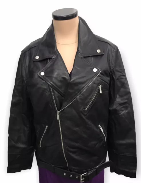 Topman Real Leather Biker Jacket in Black-New with Tags Size Medium