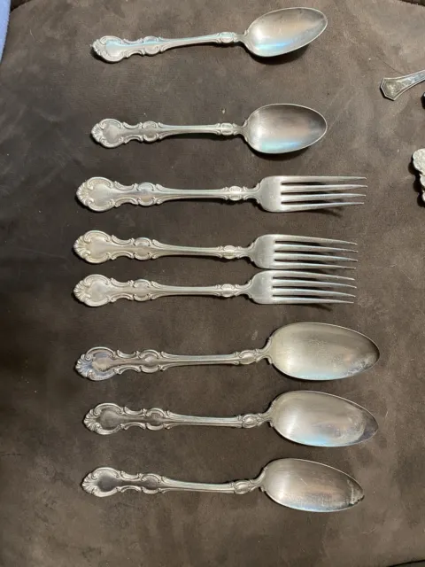 Set of 8 Antique “1835 R. Wallace A1” Joan 1896 silver Plate L demitasse spoons