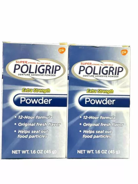 2 super poligrip extra strength powder denture adhesive 1.6oz ea exp oct 2024
