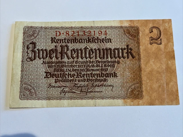 ZWEI RENTENMARK BERLIN Germany Banknote 1937 £5.00 - PicClick UK
