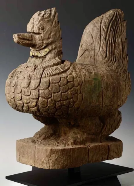 19th Century, Mandalay, Antique Burmese Wooden Standing Peacock