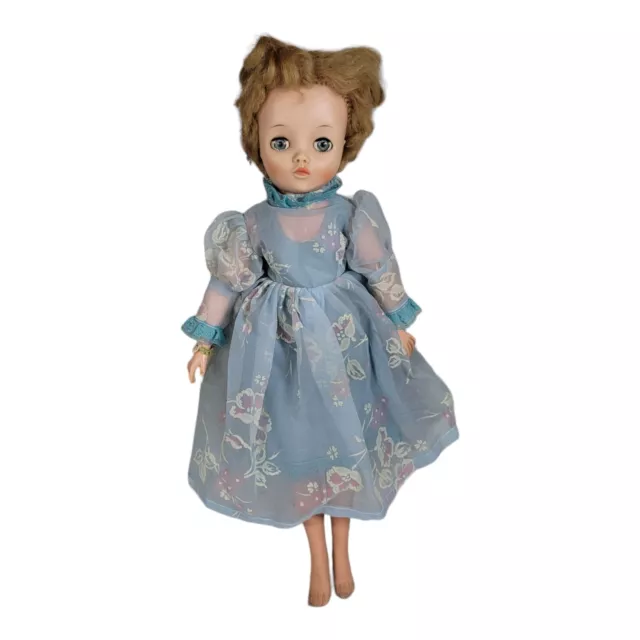 18" 1950s Uneeda 210 Doll Blonde Blue Eyes Blue Dress