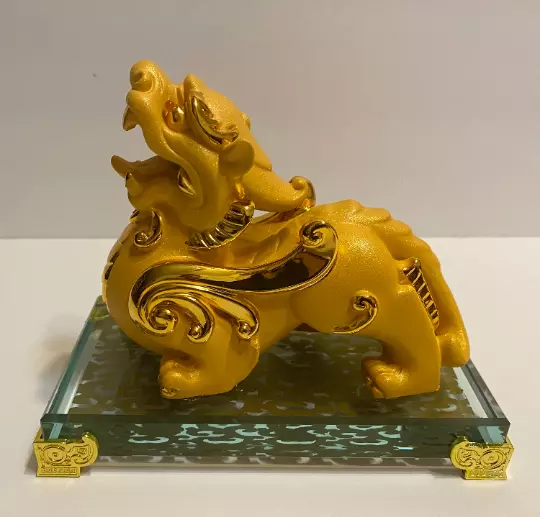 Gold Feng Shui Wealth Pi Xiu Pi Yao Xie Statues Figurine Decor Gift!! 5.5”H