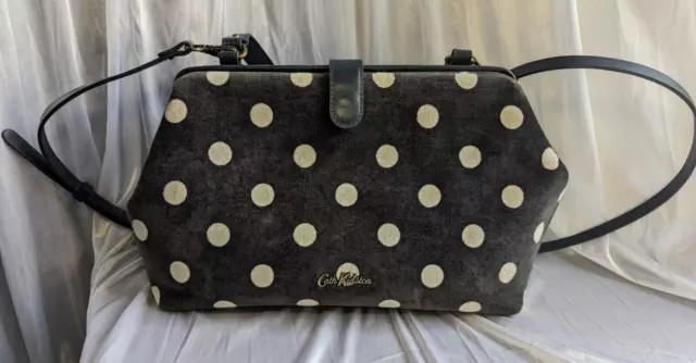 Cath Kidston Dark Grey Velvet Elegant Polka Dot Handbag