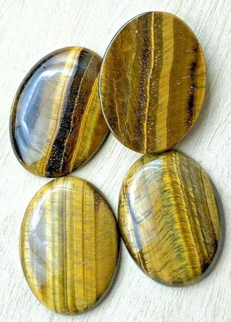 5 All Natural Tiger Eye Cabs - 40x30mm Big  - Oval - Vintage Stock  - Polished