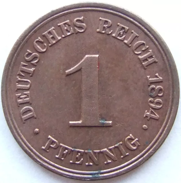 Moneta Reich Tedesco Impero Tedesco 1 Pfennig 1894 F IN Uncirculated
