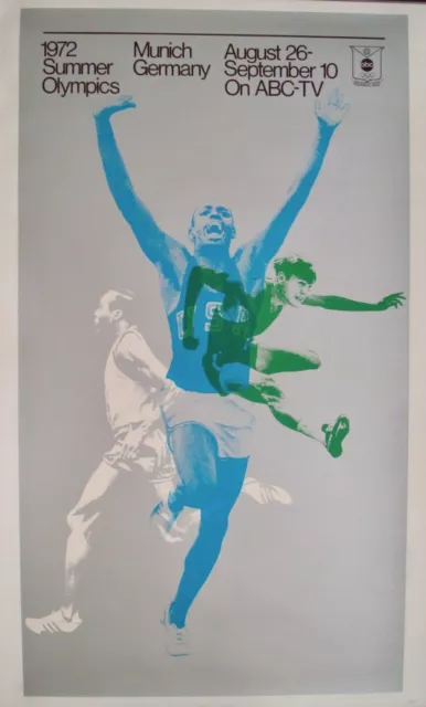 MUNICH 1972 OLYMPICS ABC TV BROADCAST official poster 21x38 Rare LINEN BACKED NM