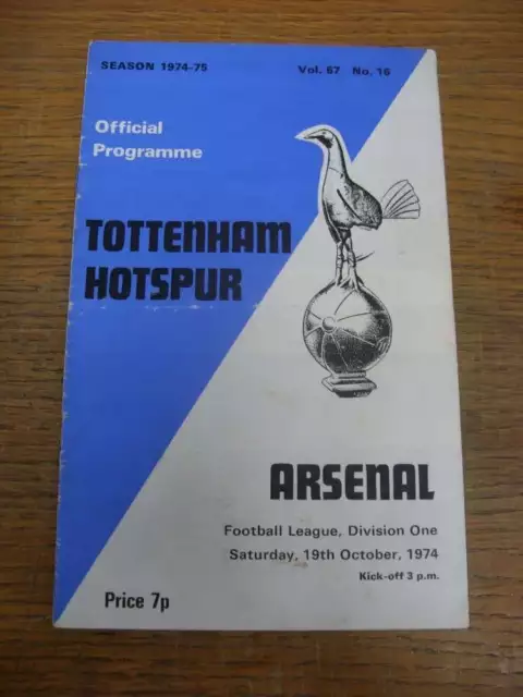 19/10/1974 Tottenham Hotspur v Arsenal  (Creased, Folded, Worn, Marked)