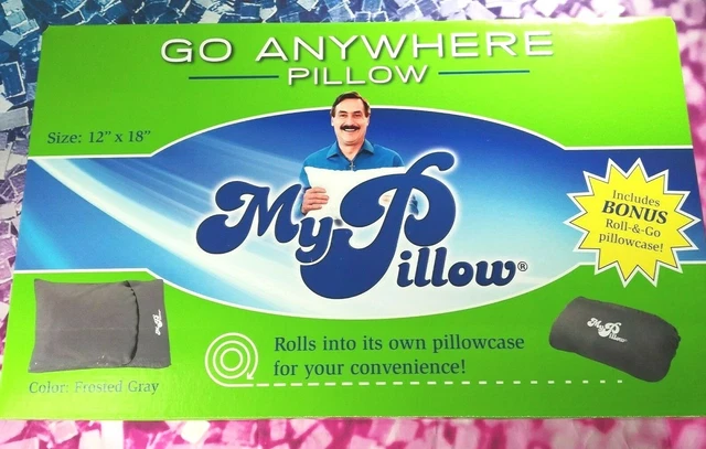 Go Anywhere Pillow 12 x 18" MyPillow With BONUS Roll-&-Go Pillowcase (Gray)