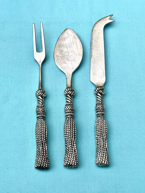 VINTAGE SILEA SILVER Plated Tassel Twisted Cheese SERVING SET