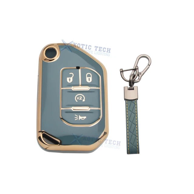 Gray TPU 360 Degree Protection Flip Key Fob Case w/Keychain For Jeep JL 2018-22