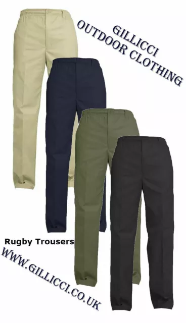 Mens Rugby Trousers Elasticated Waist Work Casual Smart Pants All Sizes W32  – 60