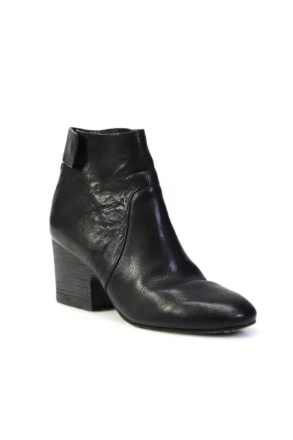 Eileen Fisher Womens Black Leather Zip Block Ankle Boots Shoes Size 9.5