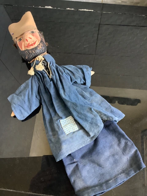 Ancienne marionnette à gaine - bois - femme - fin XIXème - tissu d