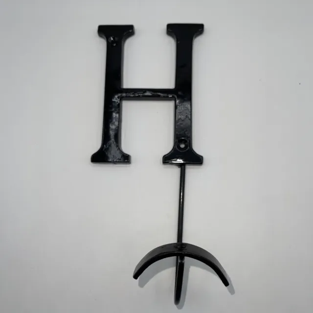Alphabet H Wall Hook Metal Coat Towel Leash Farmhouse Chic Country Painted Black