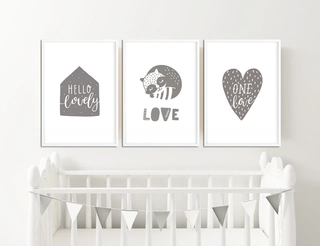 Baby Jungen/Mädchen grau Kinderzimmer Drucke/Schlafzimmer Dekor Bilder Wandkunst Unisex