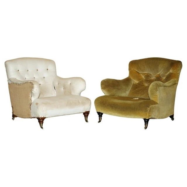 Pair Of Original Victorian Howard & Son's Bridgewater Armchairs For Reupholstery