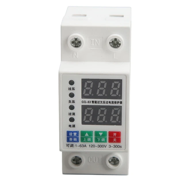 2 Phase DIN Rail Voltmeter Auto Overvoltage Protector Circuit Breaker 120‑300V