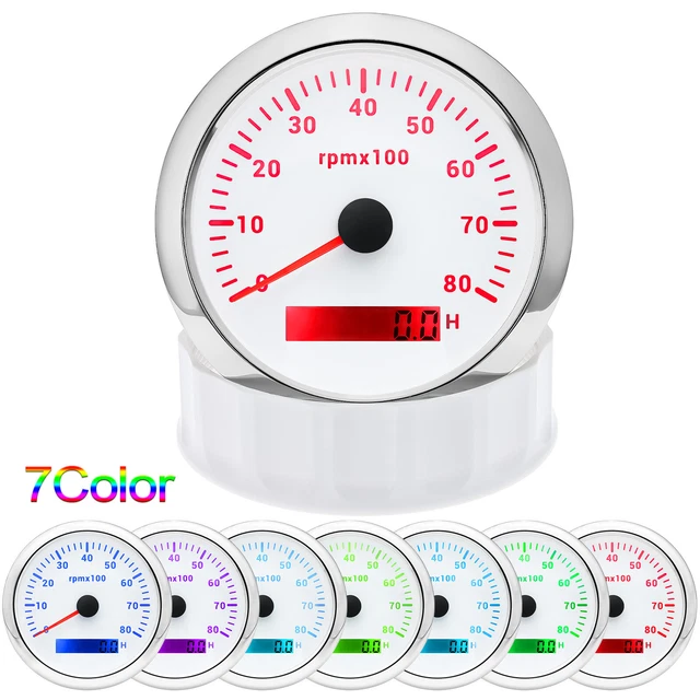 85MM Diesel Engine Car Boat Tachometer 0-8000RPM Tacho Gauge 7 Colors Backlight