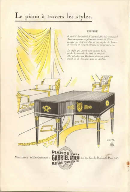 Paris Avenue Malakoff Pianos Gabriel Gaveau Publicite 1928