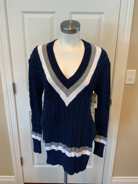 Public School New York Blue & White Oversized Cricket V-Neck Sweater, Size XS