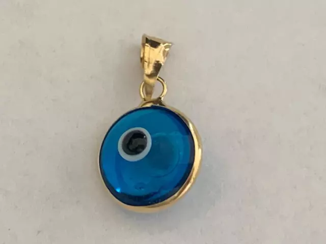 18K Gold 925 Sterling Silver Evil Eye Mati Nazar Pendant Charm Double Sided Blue