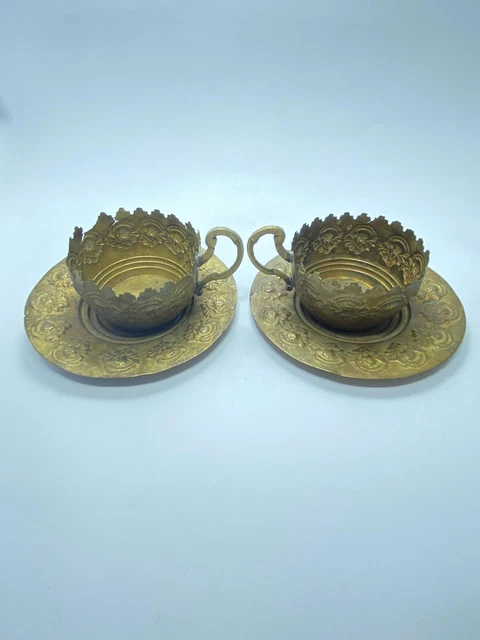 Vintage cup big Brass decorated with Plate decorated Very nice .