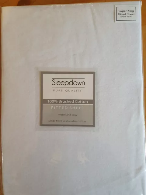 Hoja Ajustada Blanca Lisa Sleepdown No Hierro 180 Hilos Cuenta Super King..