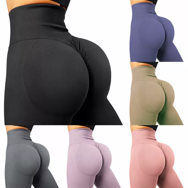 Women High Waist Seamless Gym Leggings Scrunch Push Up Fitness Yoga Pants Solid