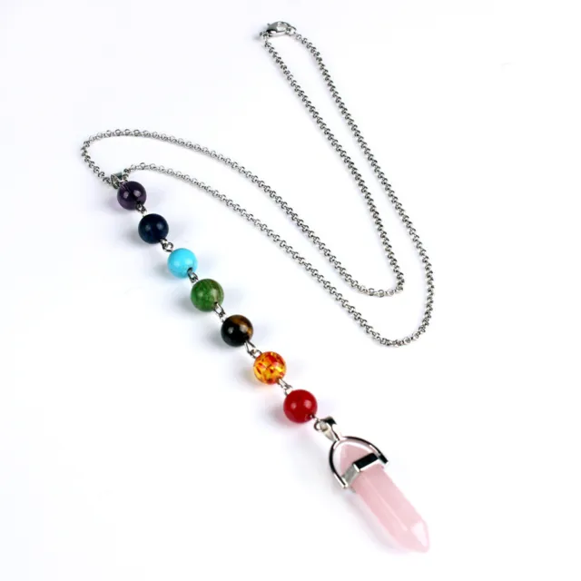 Natural Rose Quartz Gems Stone Pendulum Chakra Necklace Chain Wholesale