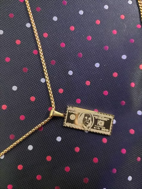 18K GOLD PLATED US 100 Dollar Bill Pendant Necklace Chain Hip Hop ...