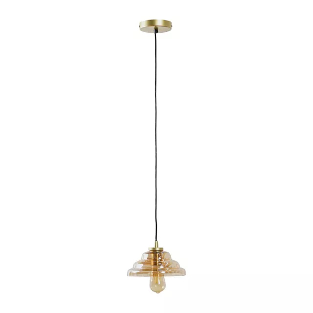 Lustre Amber Glass Ceiling Light Fitting Antique Brass Hanging Pendant LED Bulb