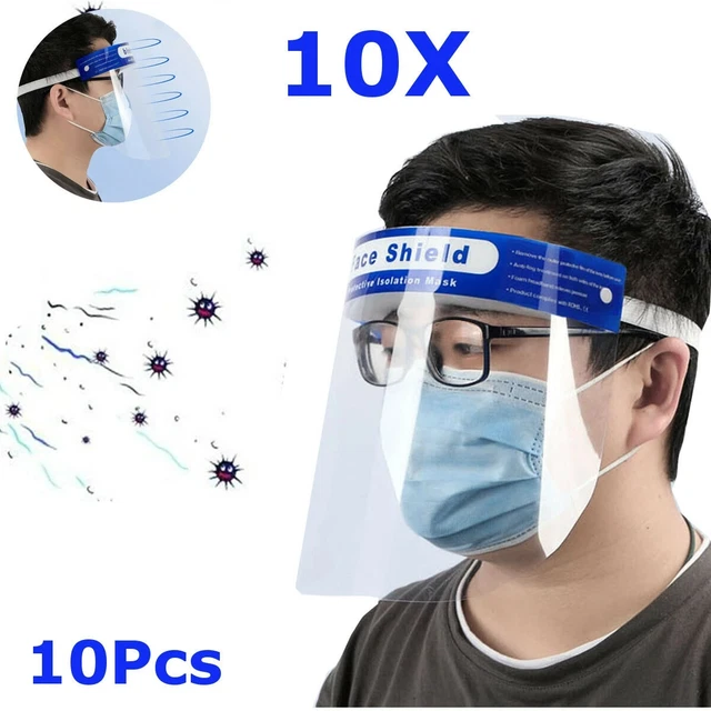 10Pcs Transparent Adjustable Full Face Shield Plastic Anti-Fog Anti-Spit Protect
