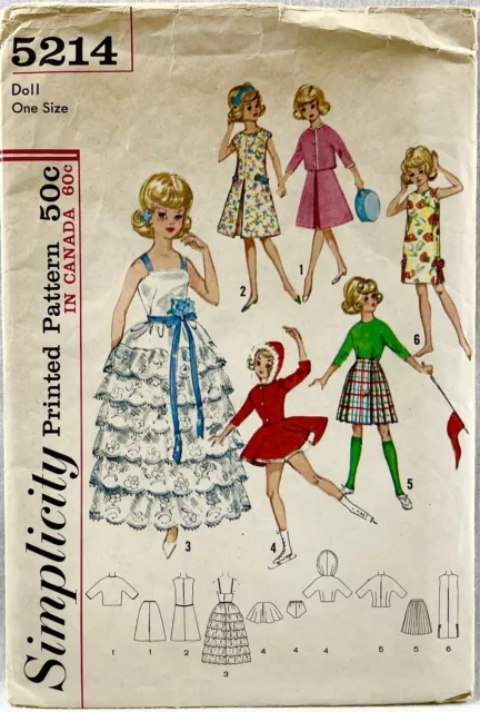 1960s Simplicity Sewing Pattern 5214 12" Doll Wardrobe Tammy Jan Vintage 15153