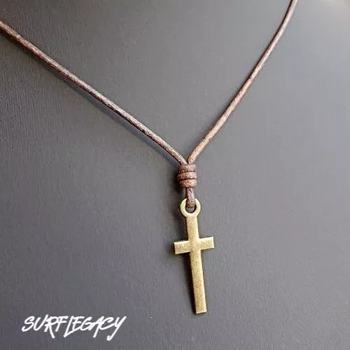 Collana Croce Crocifisso Mens Cross Necklace Crucifix Pendant Surfer Necklace