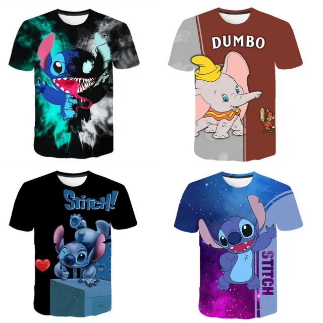 T-shirt stampa 3D Lilo And Stitch estate top traspirante per bambini