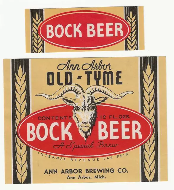 Ann Arbor Brewing Old-Tyme Bock Beer label with neck IRTP MI