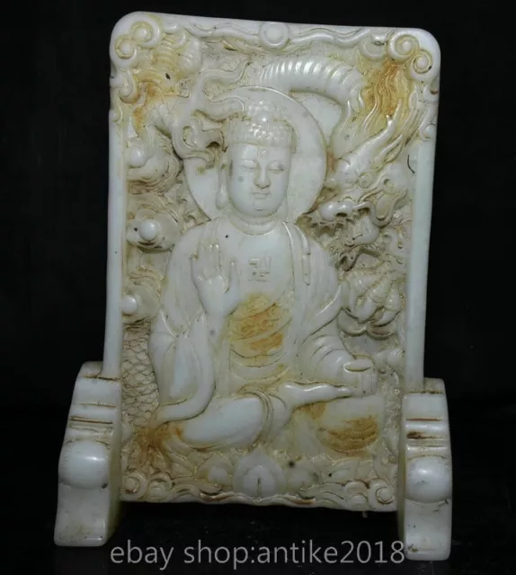 9.2 " China Natural White Jade Carved Buddhism Tathagata Amitabha Buddha Shrines