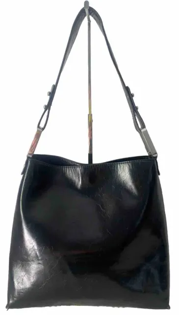 Zara Black Shoulder Bag Handbag Purse Vegan Leather Medium Bottom Studs Classic