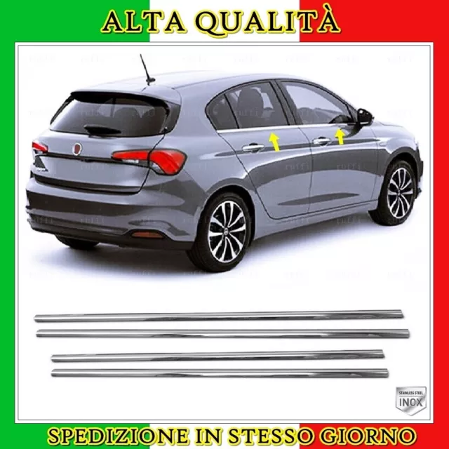 Strisce Cromate Sotto Finestrini 4 pz ACCIAIO Per FIAT TIPO HB 2015-SU