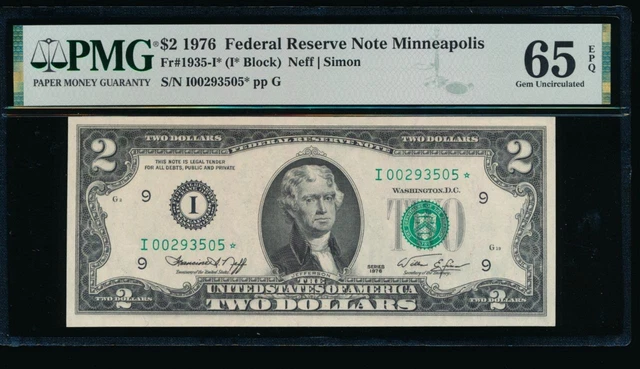 AC 1976 $2 Minneapolis FRN *STAR* PMG 65 EPQ Fr 1935-I*