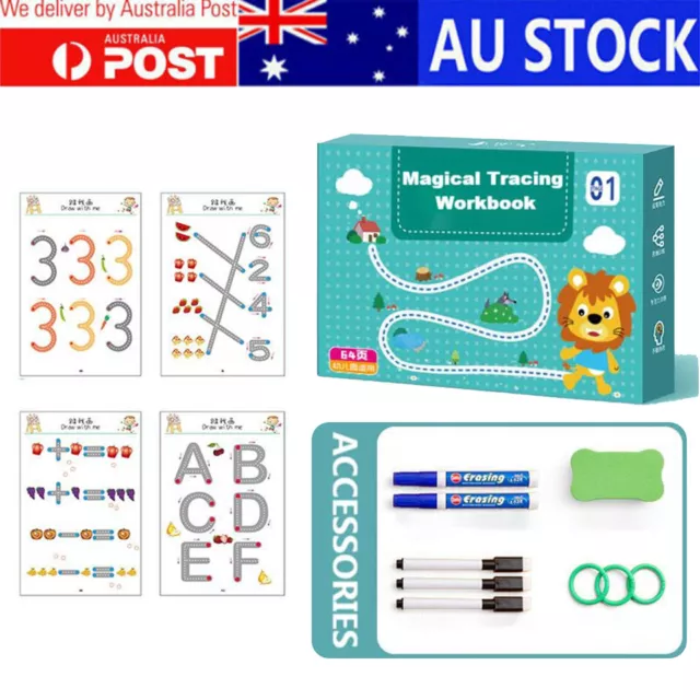 Magical Tracing Workbook Pens Eraser Set Reusable Practice Copybook for Kids