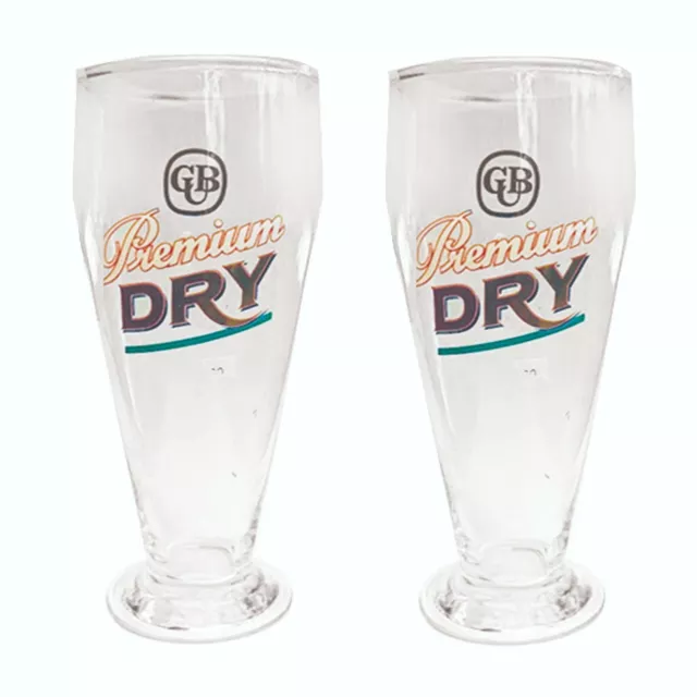 CUB Carlton Dry Premium 2 x Vintage 90's Schooner Beer Glasses 350ml MINT RARE!