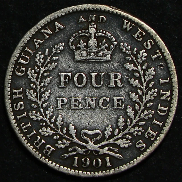 British Guiana West Indies 1901 4 Pence Silver #20586