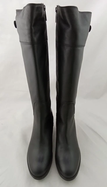 DUO Women's Edith Knee High Boots In Black Nubuck Leather – Low Block Heel, Zip & Ankle Strap Detail
