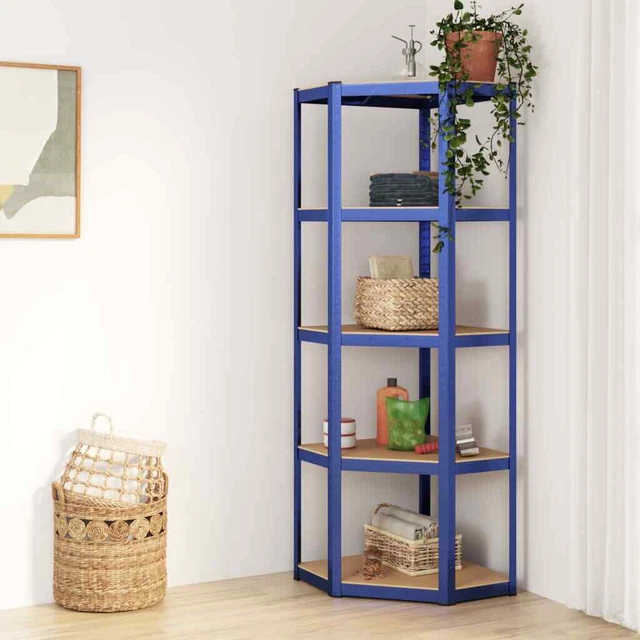 Estantería esquina 5 niveles madera contrachapada y acero azul vidaXL