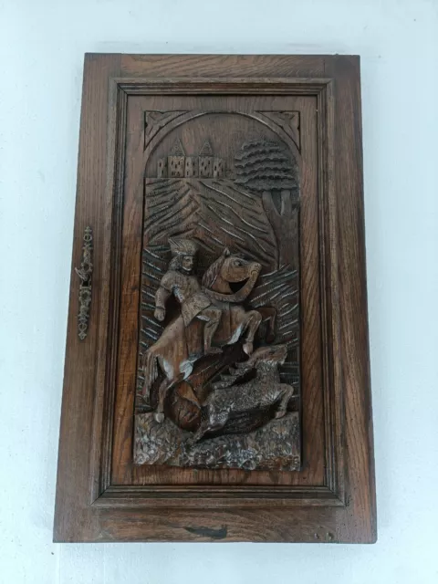 Antique French hand Carved Wood Oak Door Panel Reclaimed Architectural Hare Rabb 2