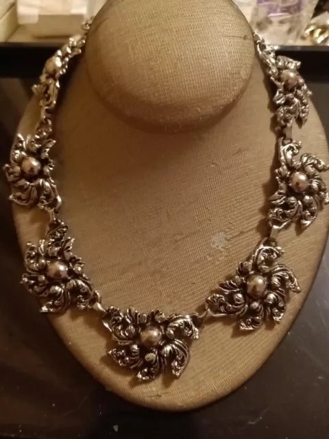 Vintage Spectacular Silver Tone Chunky Floral Art Nouveau Choker/Necklace